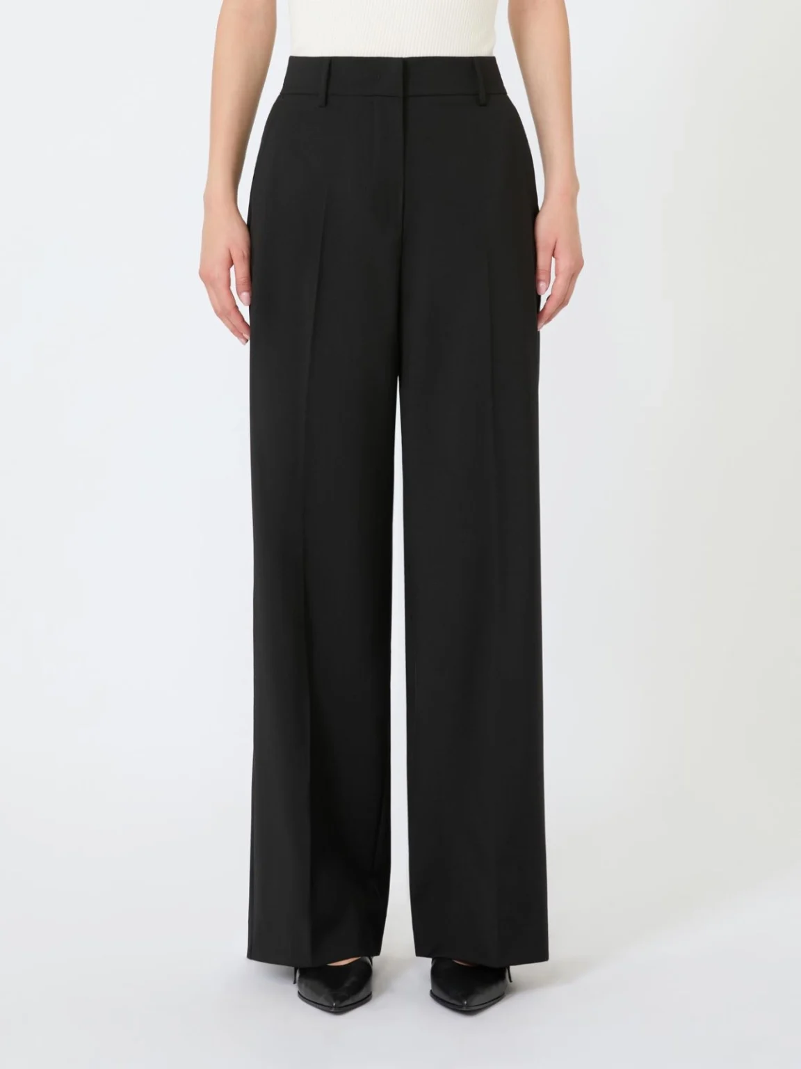 Weekend Max Mara pantalone palazzo in tela di lana nero WKDVISIVO