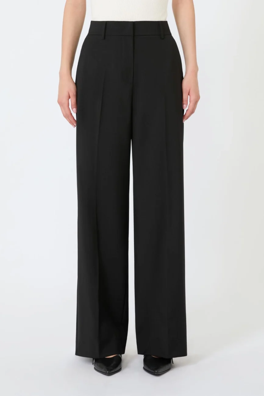 Weekend Max Mara pantalone palazzo in tela di lana nero WKDVISIVO