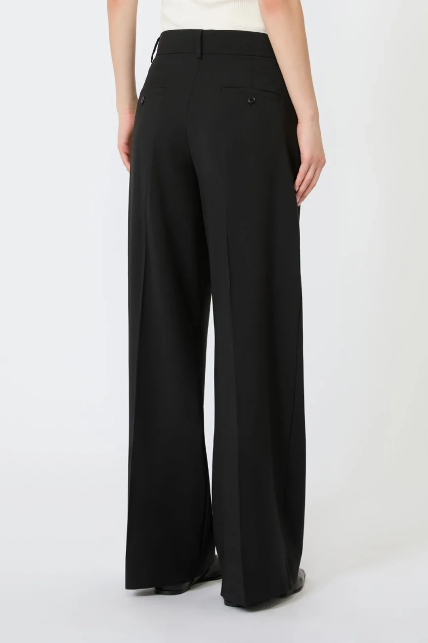 Weekend Max Mara pantalone palazzo in tela di lana nero WKDVISIVO