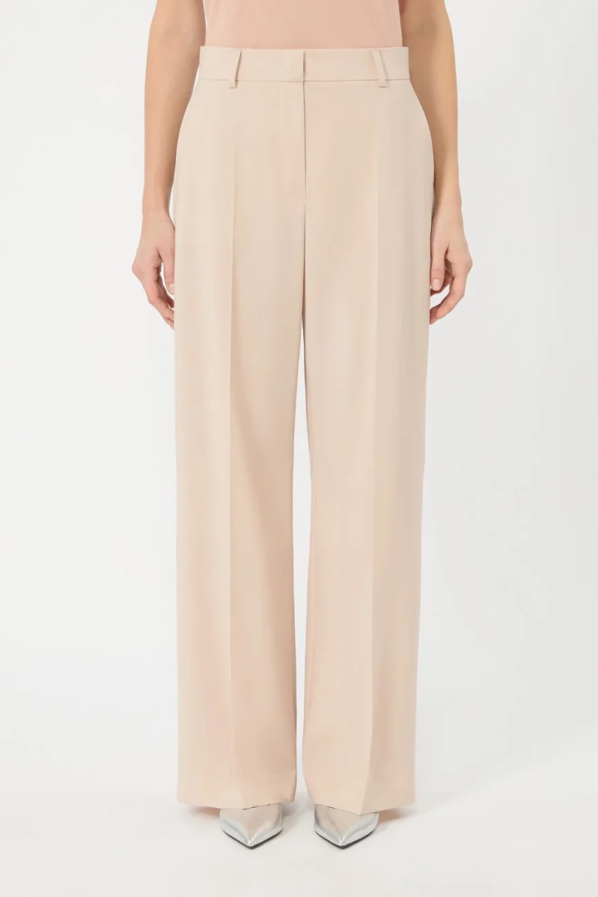 Weekend Max Mara pantalone palazzo in tela di lana rosa cipria WKDVISIVO