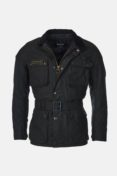 Barbour International giubbotto biker in cotone cerato verde BLACKWELL