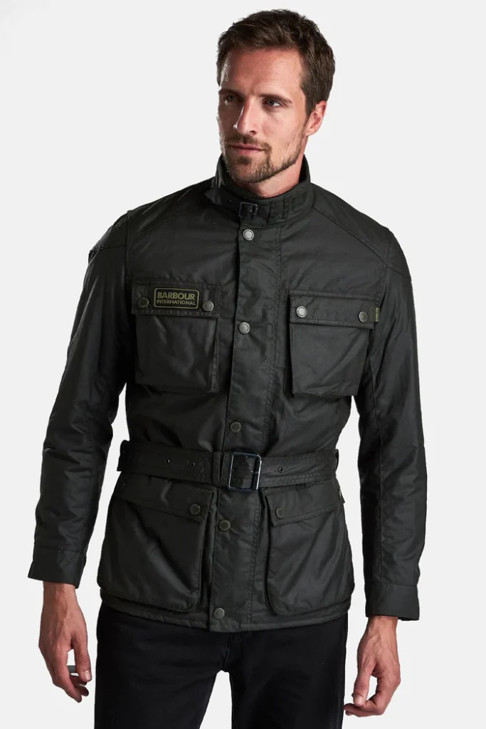 Barbour International giubbotto biker in cotone cerato verde BLACKWELL