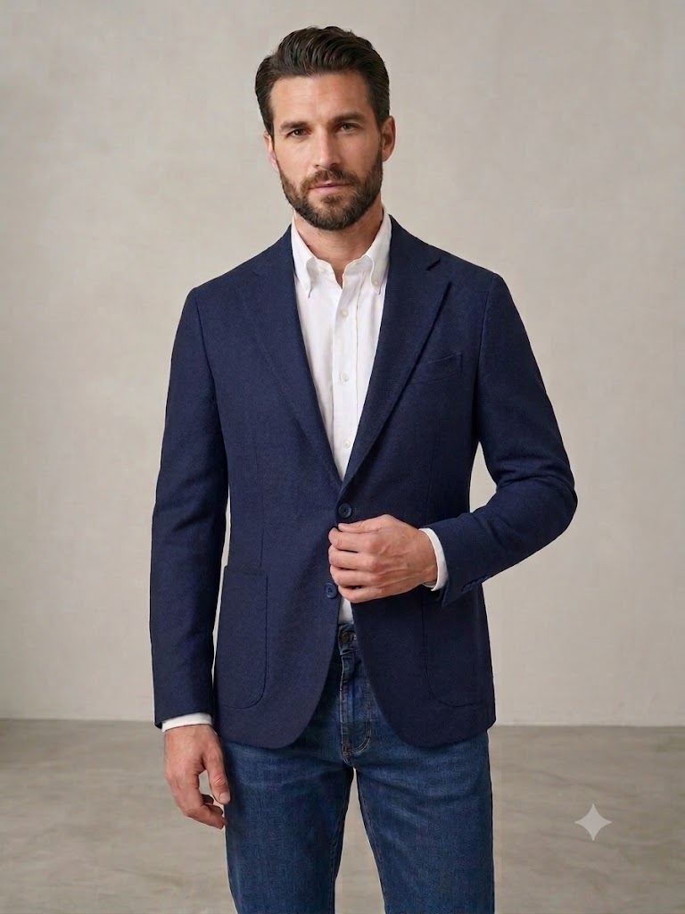 L.B.M. 1911 giacca monopetto in jersey di lana blu JACK REGULAR