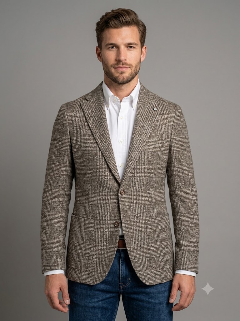 L.B.M. 1911 giacca monopetto in jersey di lana a quadri beige JACK REGULAR