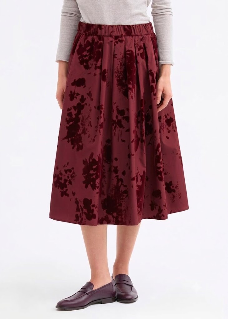 Rosso 35 gonna midi in raso con motivi floreali bordeaux