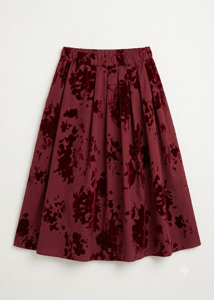 Rosso 35 gonna midi in raso con motivi floreali bordeaux