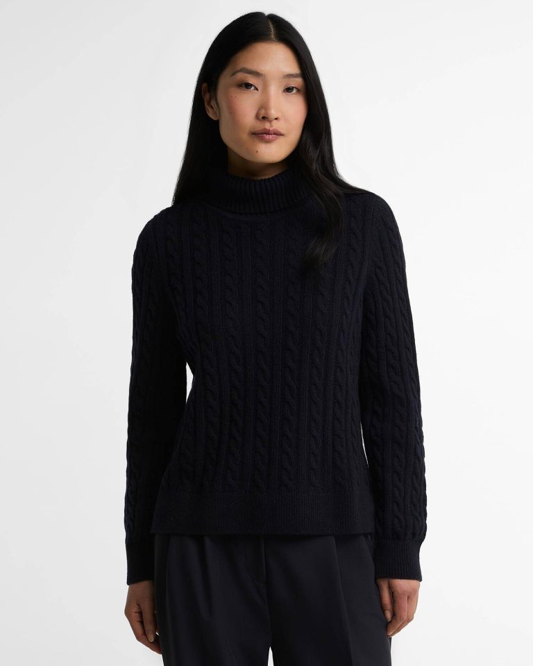 Barbour donna maglia dolcevita a trecce blu AMBLESIDE