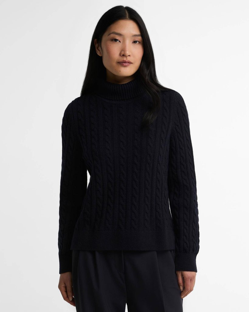 Barbour donna maglia dolcevita a trecce blu AMBLESIDE