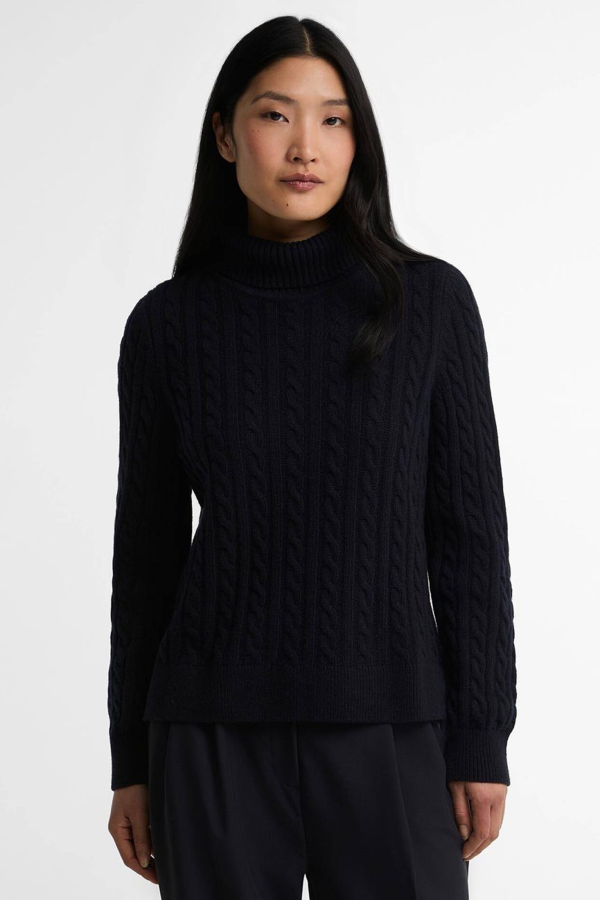 Barbour donna maglia dolcevita a trecce blu AMBLESIDE