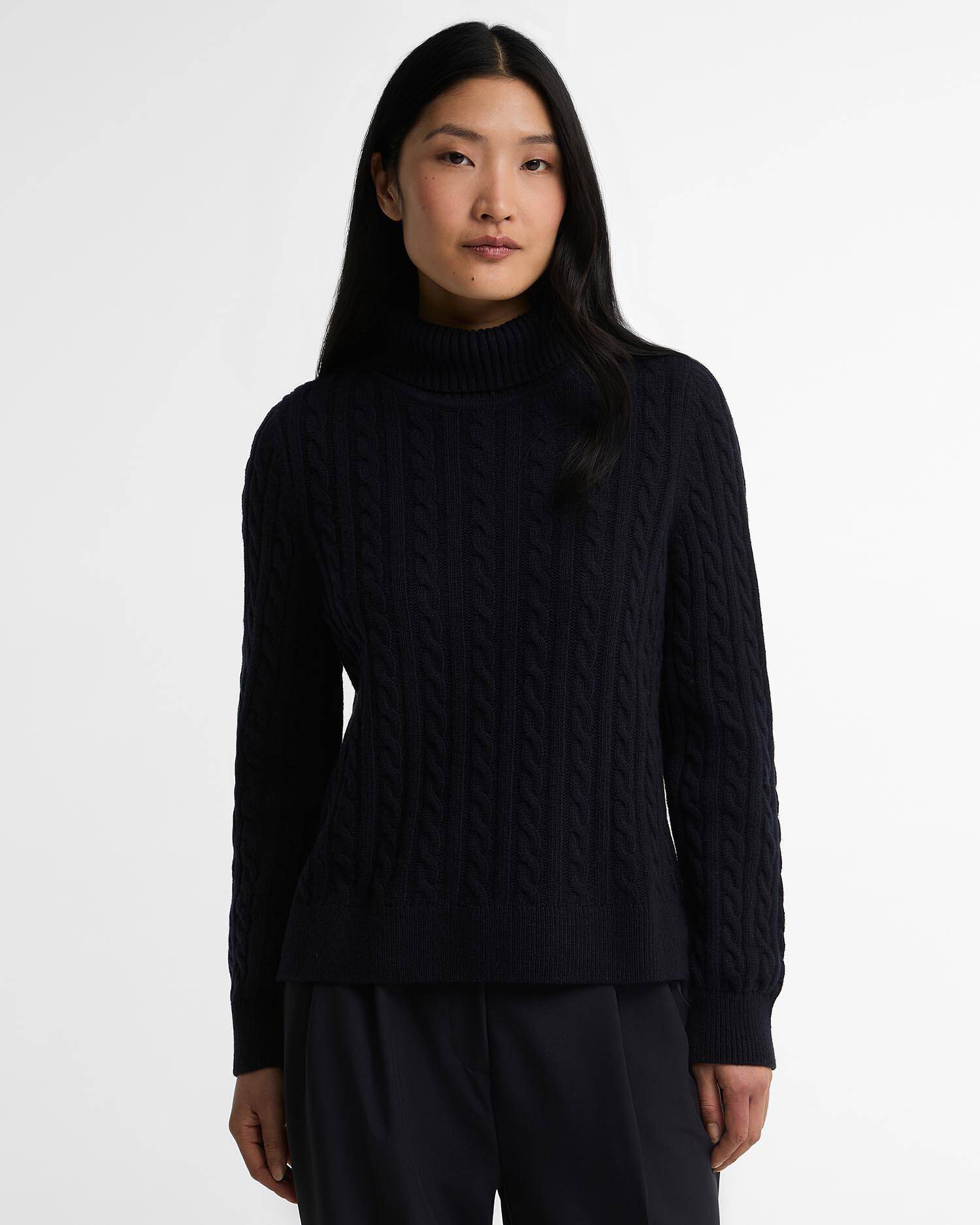 Barbour donna maglia dolcevita a trecce blu AMBLESIDE