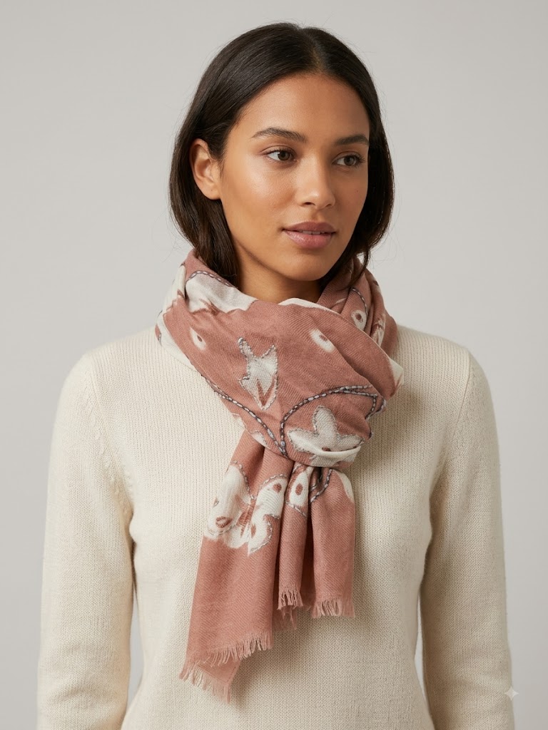 Camerucci sciarpa in lana con fiori ricamati PEONIA 1098 rosa