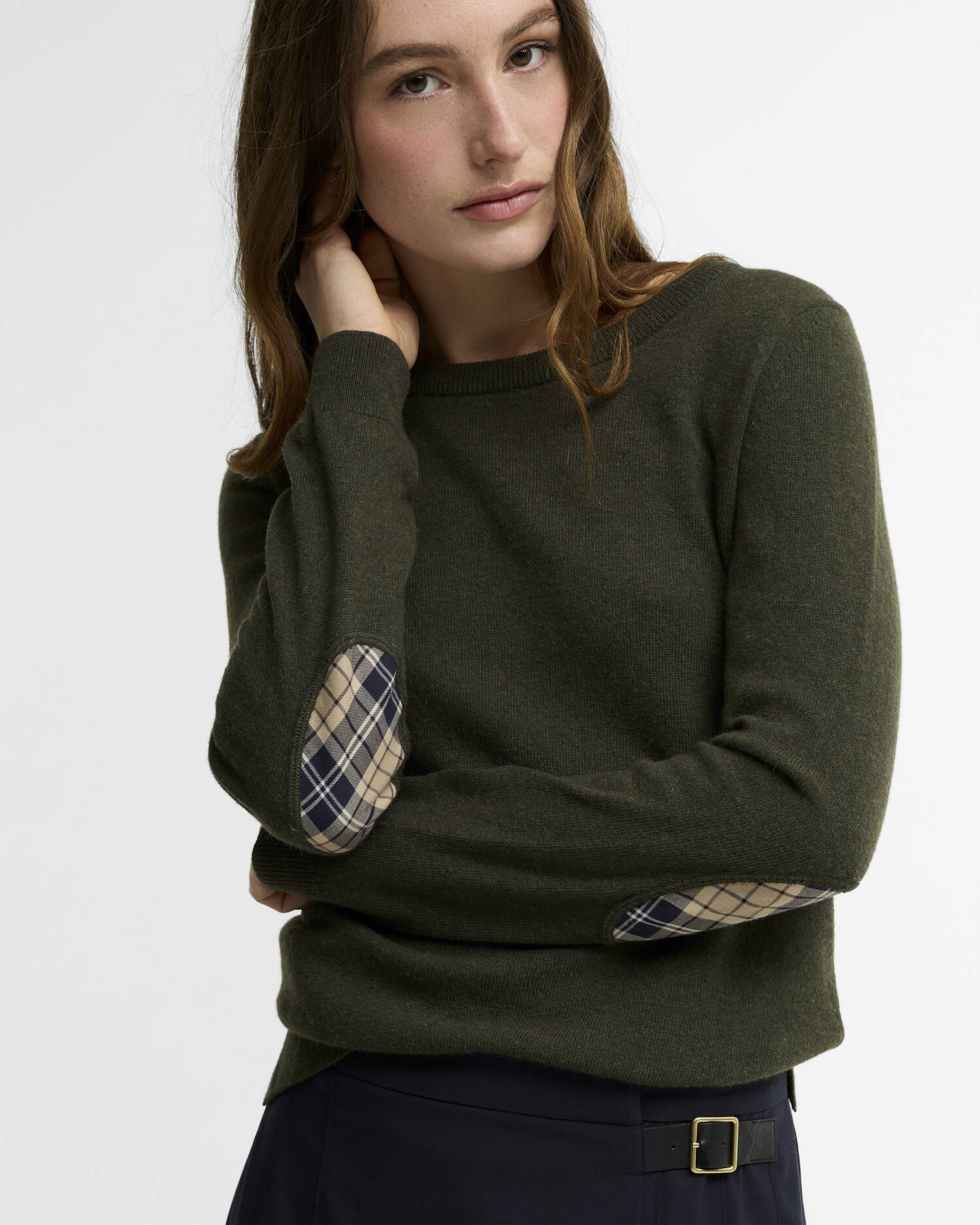 Barbour donna maglia girocollo con toppa tartan PENDLE verde