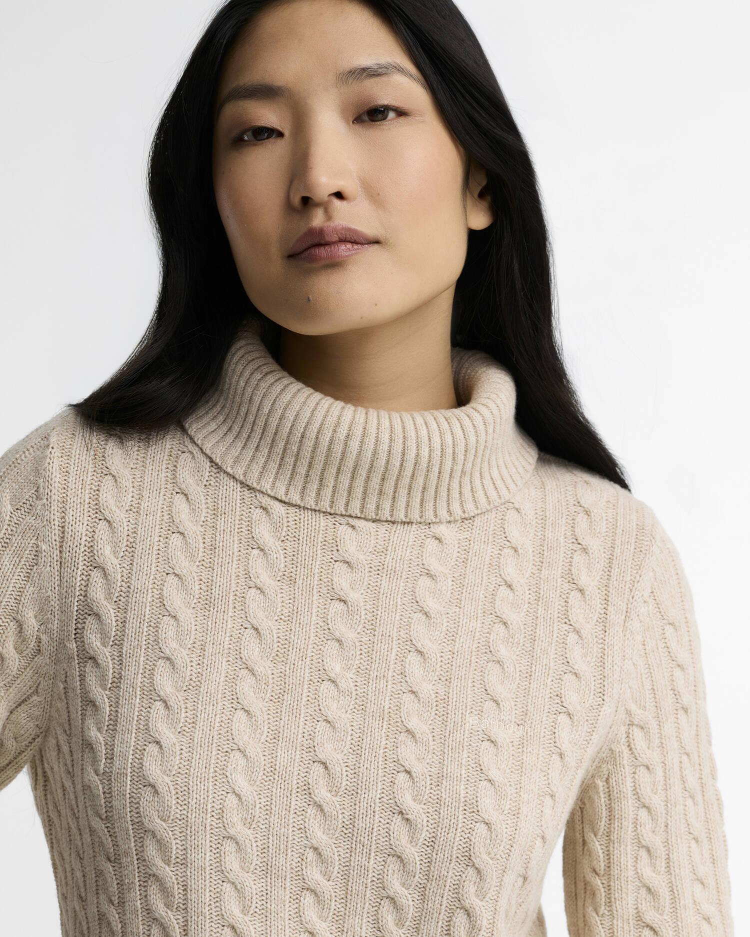 Barbour donna maglia dolcevita a trecce beige AMBLESIDE - immagine 2