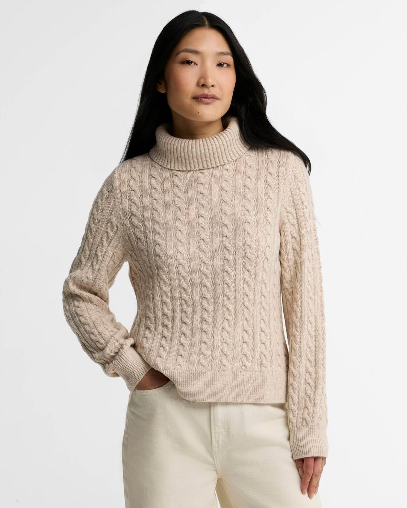 Barbour donna maglia dolcevita a trecce beige AMBLESIDE