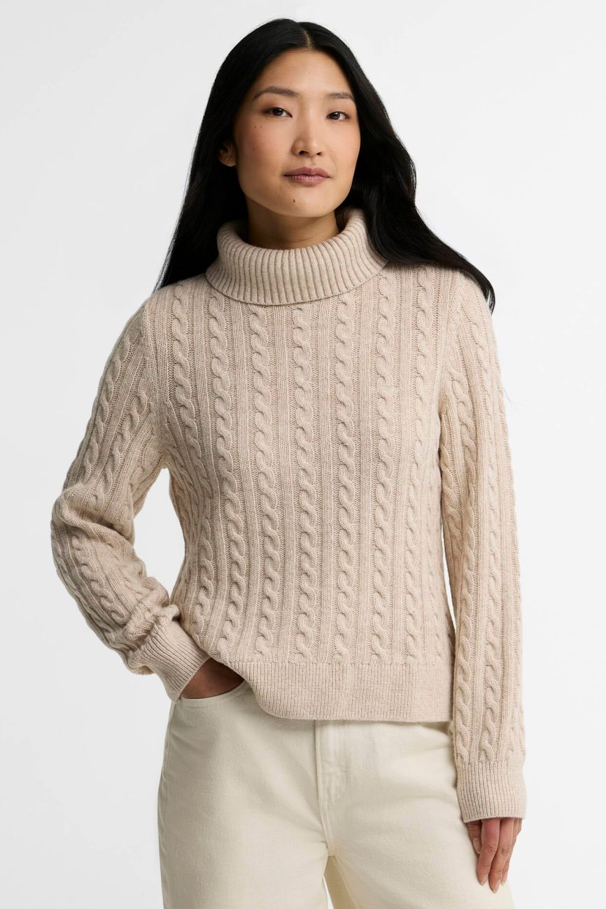 Barbour donna maglia dolcevita a trecce beige AMBLESIDE