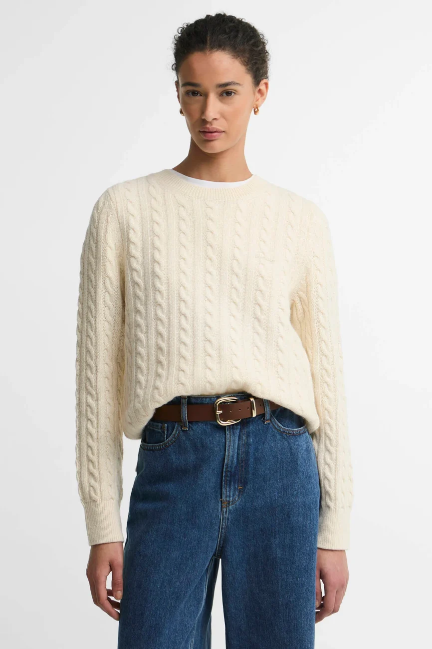 Barbour donna maglia a trecce panna ASHDOWN