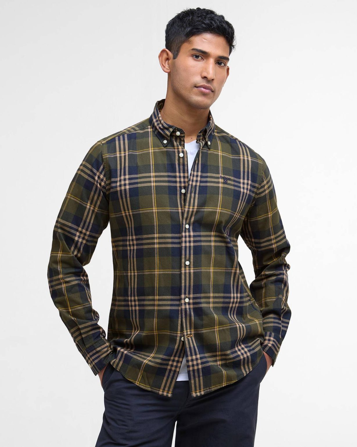 Barbour uomo camicia button down a quadri verde EDGAR
