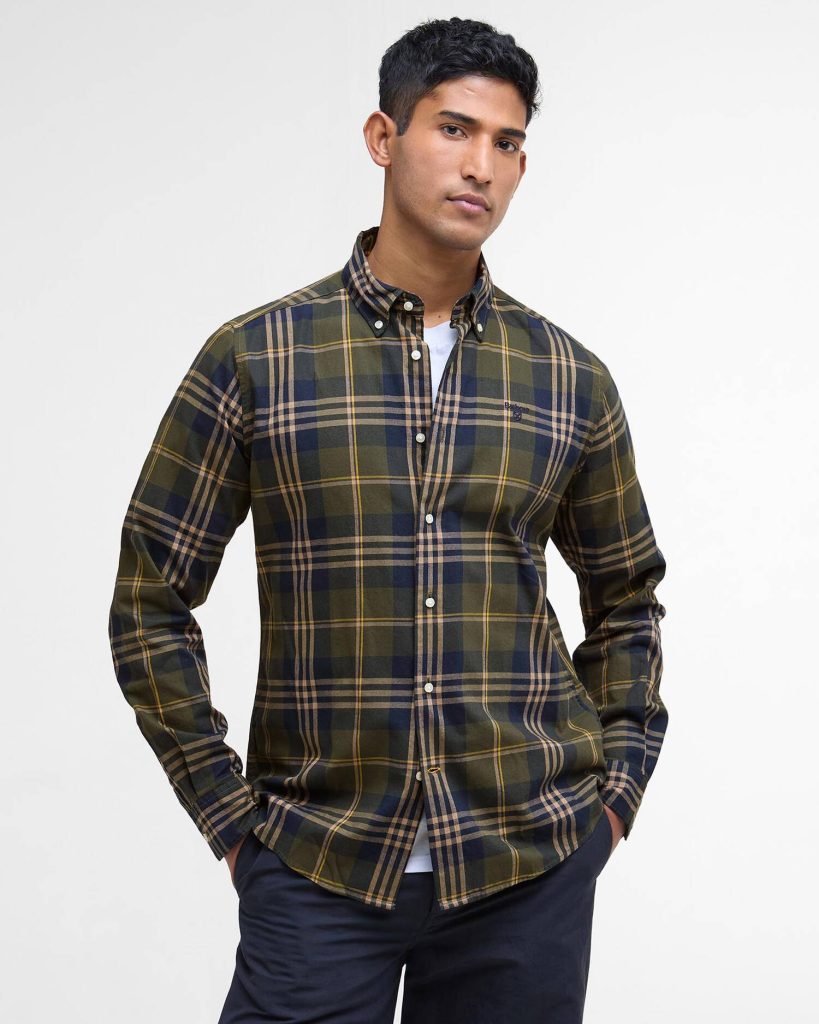 Barbour uomo camicia button down a quadri verde EDGAR