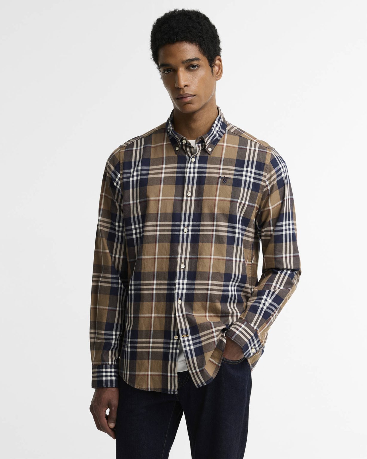Barbour uomo camicia button down a quadri beige EDGAR