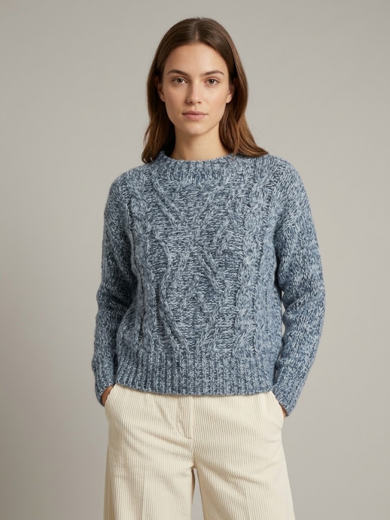 Calatura maglia girocollo in misto alpaca blu