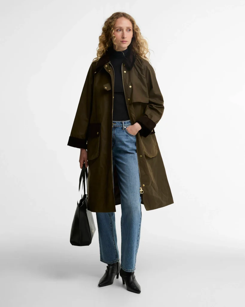 Barbour donna giacca cerata lunga nocciola KIRKLESS
