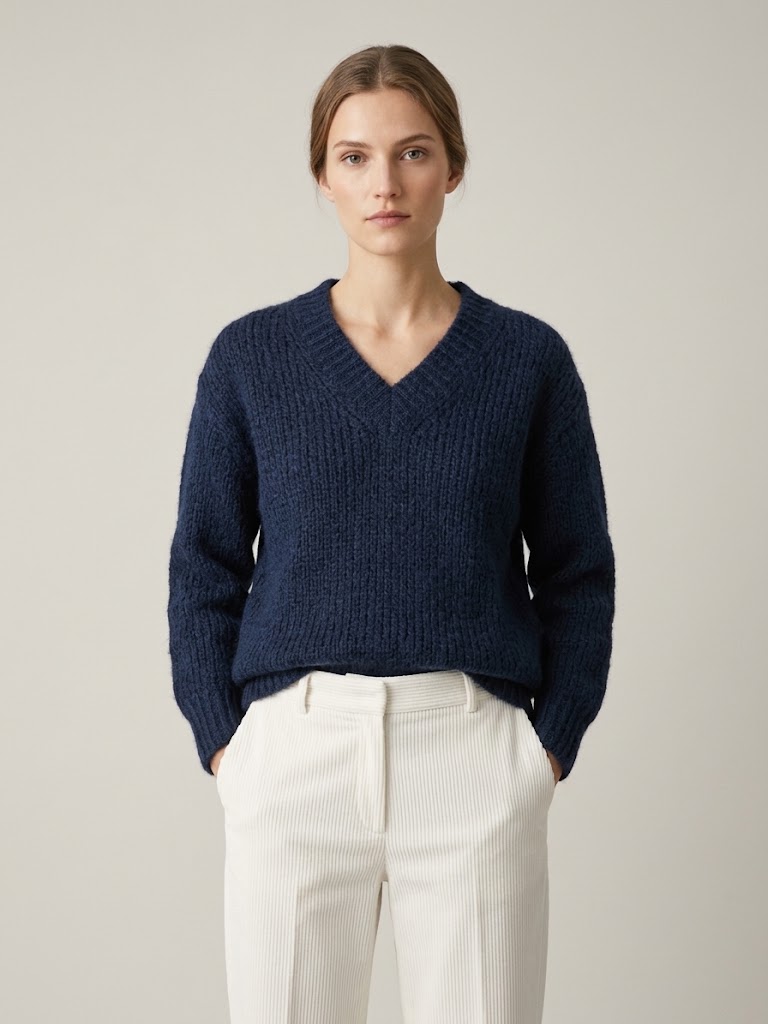 Homeward donna maglia scollo a V in misto alpaca blu paris
