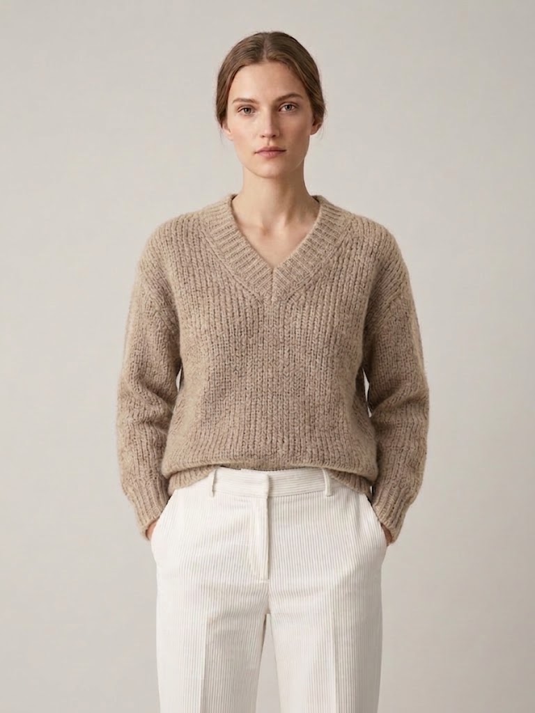 Homeward donna maglia scollo a V in misto alpaca beige mocha mousse