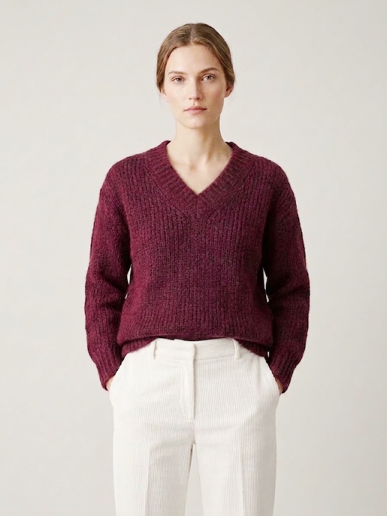 Homeward donna maglia scollo a V in misto alpaca rosso chianti