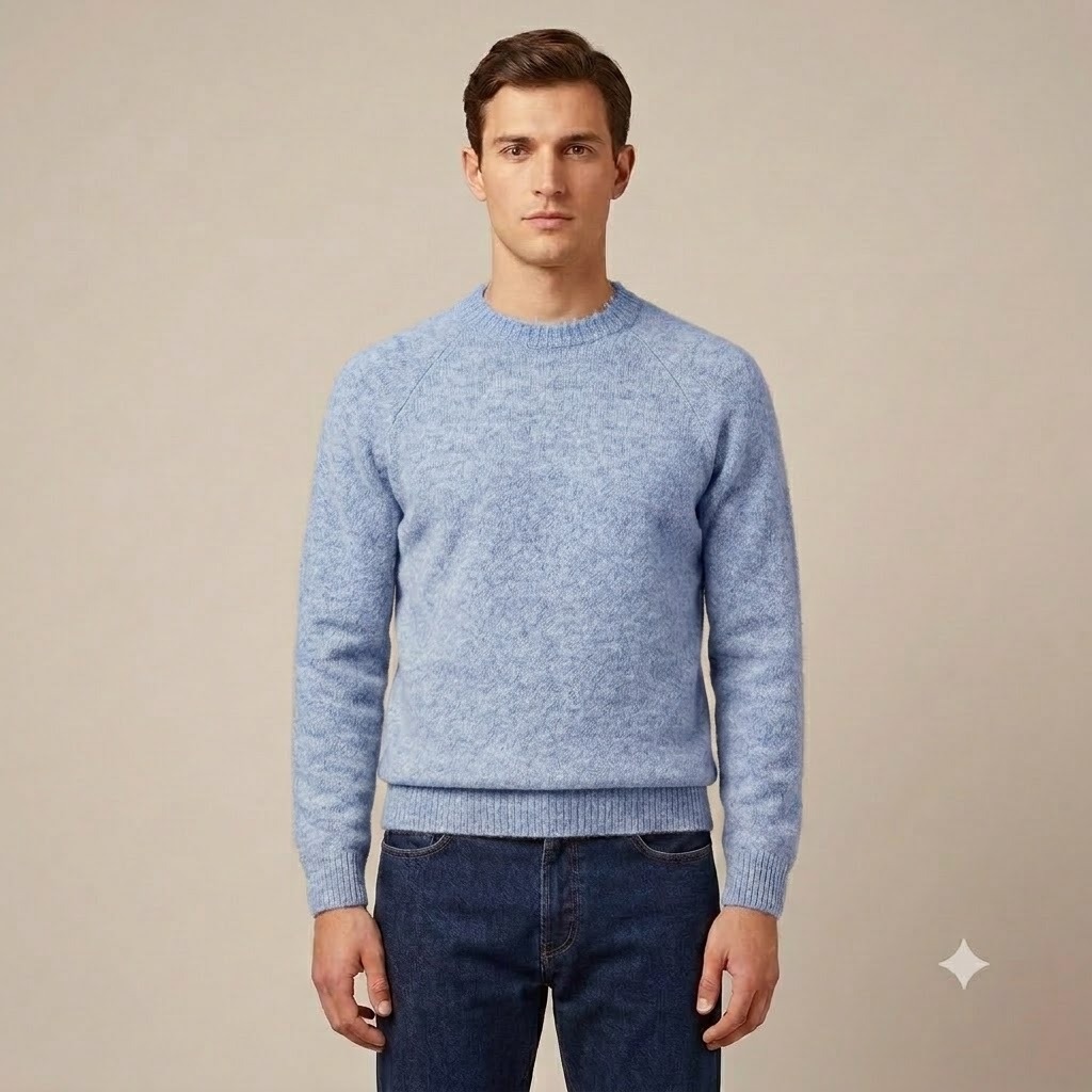 Homeward uomo maglia girocollo in lana shetland azzurro lake