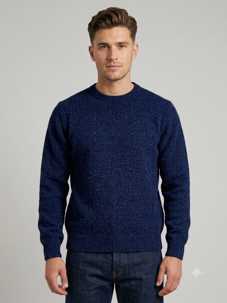 Homeward uomo maglia girocollo in lana shetland blu maritime
