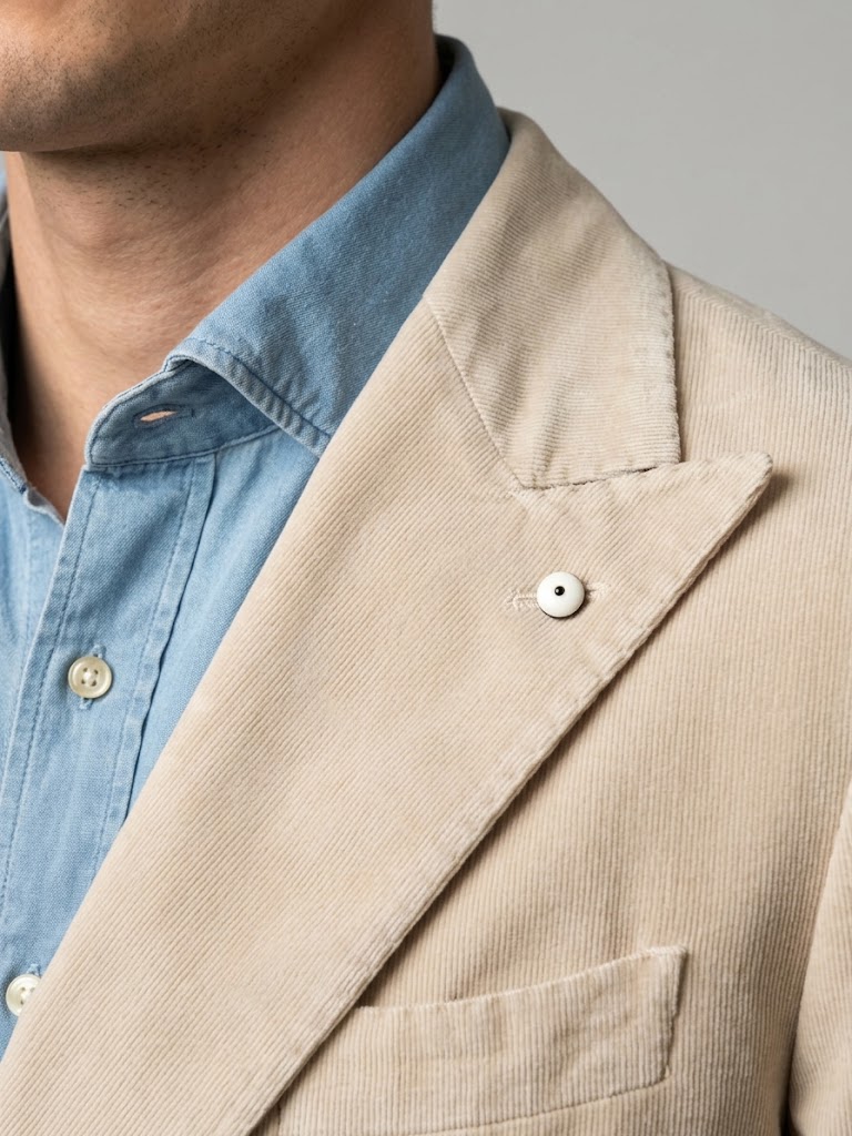 L.B.M. 1911 giacca doppio petto in velluto elasticizzato beige TOM REGULAR - immagine 2