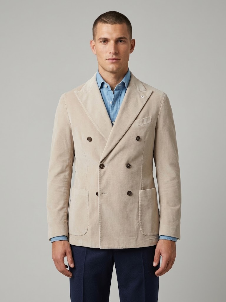 L.B.M. 1911 giacca doppio petto in velluto elasticizzato beige TOM REGULAR