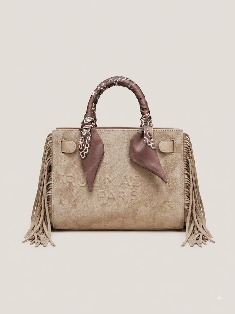 Rue Madam Paris borsa mini tote beige con frange CANYON FRINGES