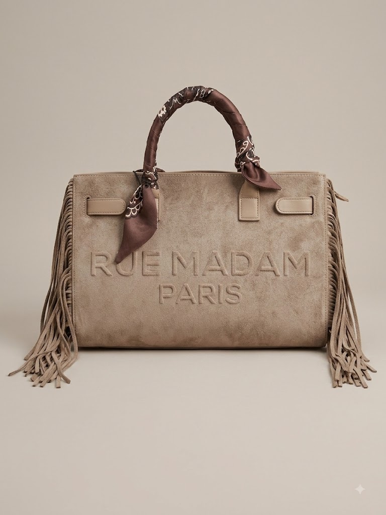 Rue Madam Paris borsa tote beige con frange CANYON FRINGES