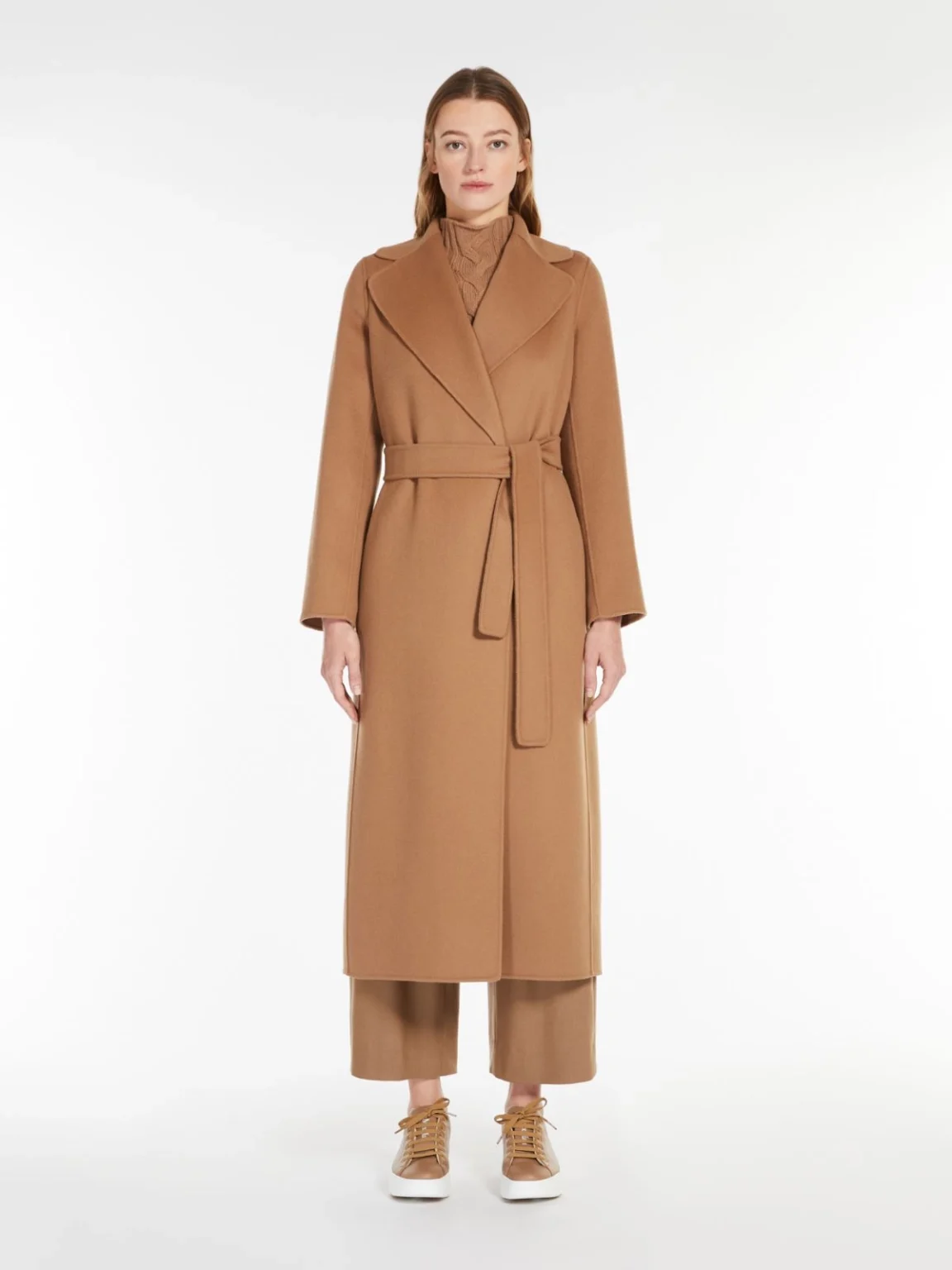'S Max Mara cappotto lungo a vestaglia in lana double cammello POLDO