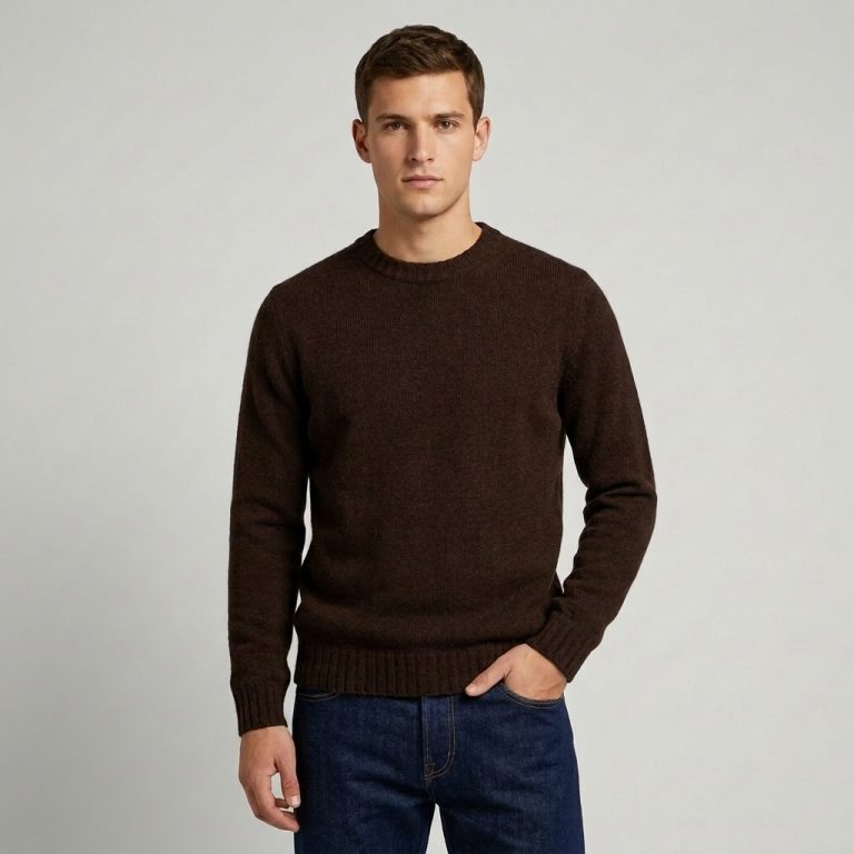 Sebago uomo maglia girocollo in shetland marrone caffè GILEAD