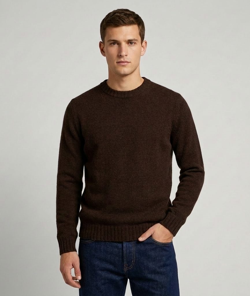 Sebago uomo maglia girocollo in shetland marrone caffè GILEAD