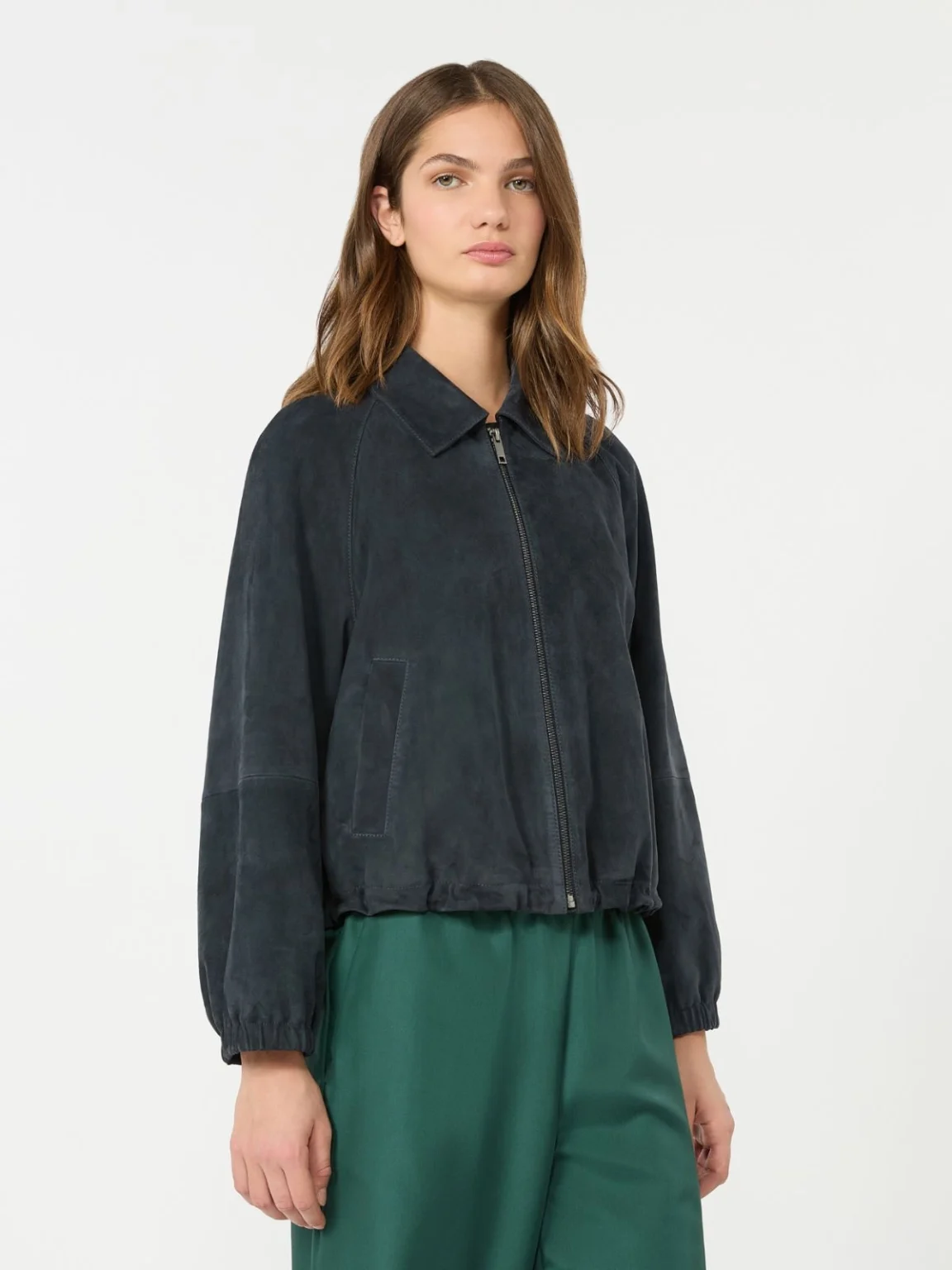 Weekend Max Mara giubbotto in suede blu WKDZUPPA