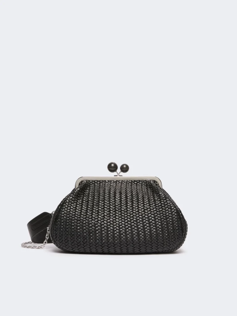 Weekend Max Mara borsa pasticcino bag medium in pelle intrecciata nera WKAERE