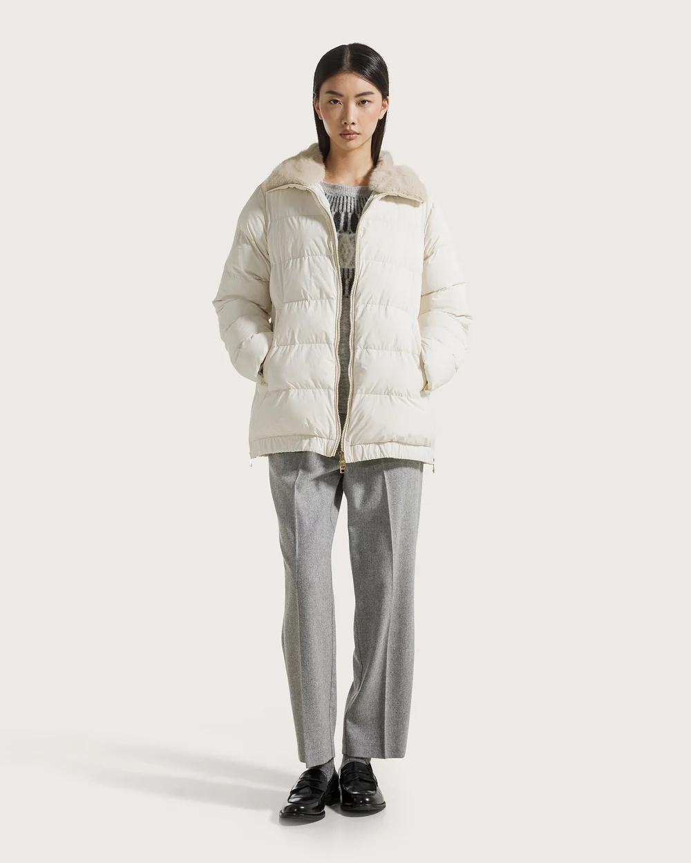 Seventy 19.70 imbottito con collo in eco pelliccia panna - immagine 3