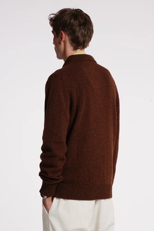 Baracuta polo manica lunga in shetland marrone bruciato - immagine 3