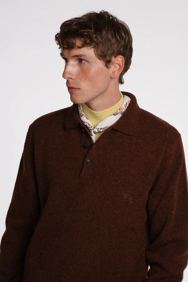 Baracuta polo manica lunga in shetland marrone bruciato - immagine 2