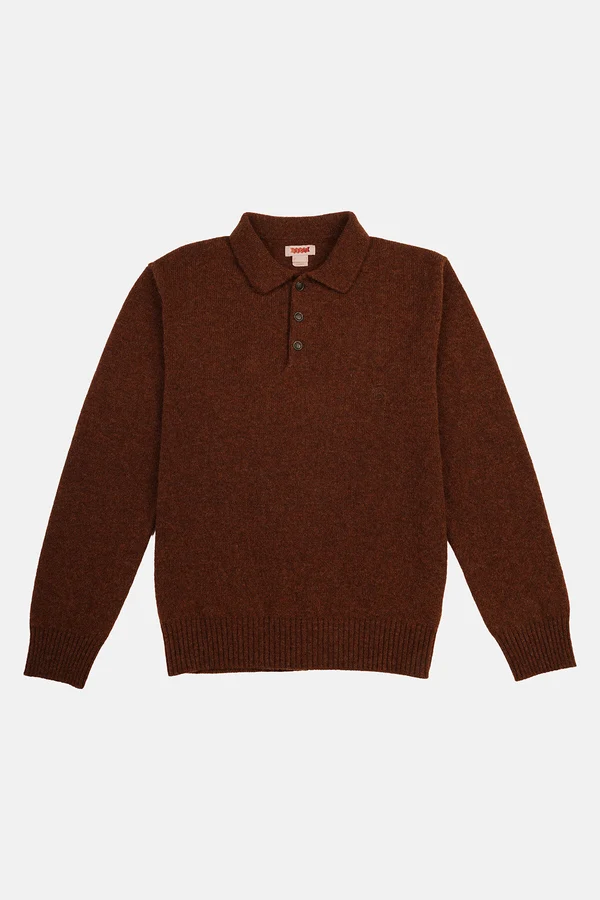 Baracuta polo manica lunga in shetland marrone bruciato - immagine 4
