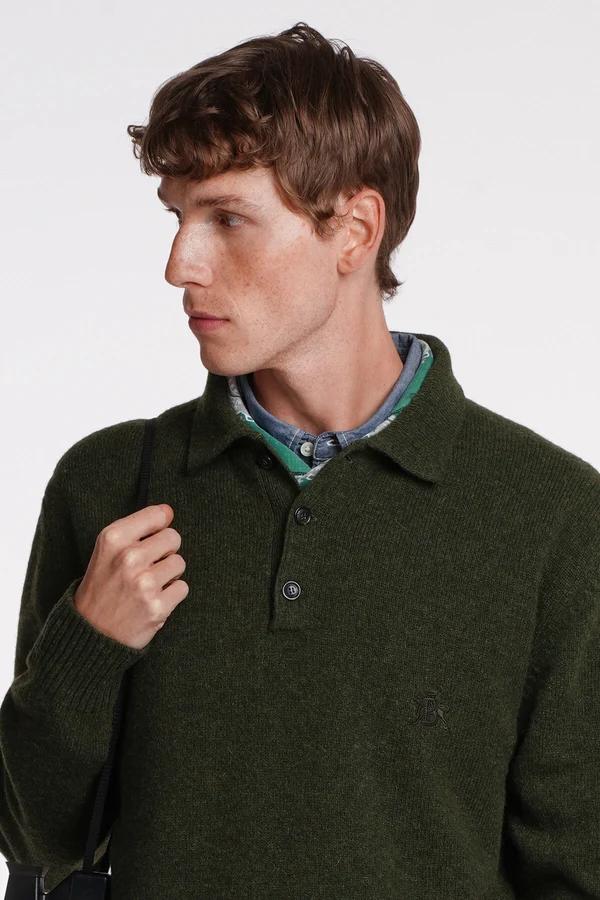 Baracuta polo manica lunga in shetland verde beech - immagine 2