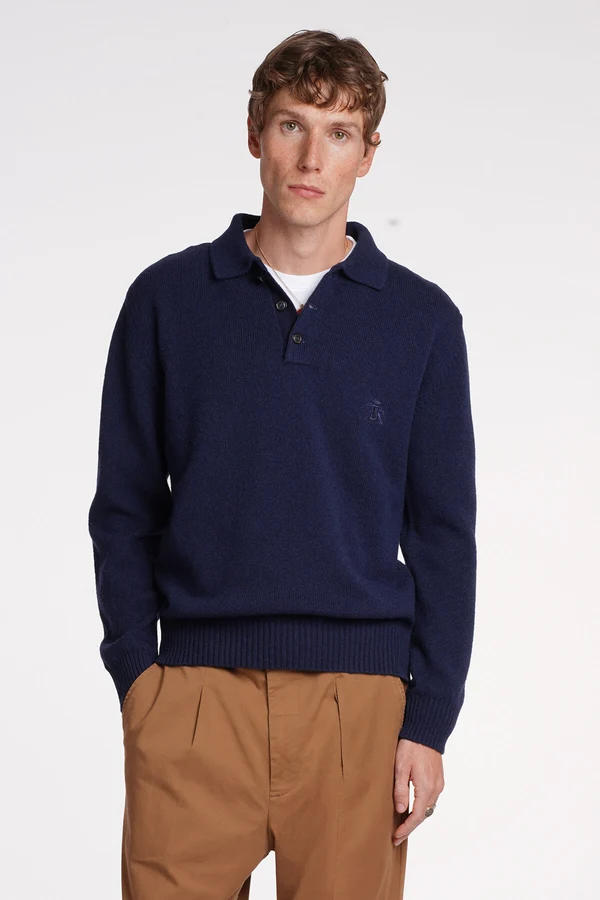 Baracuta polo manica lunga in shetland blu navy