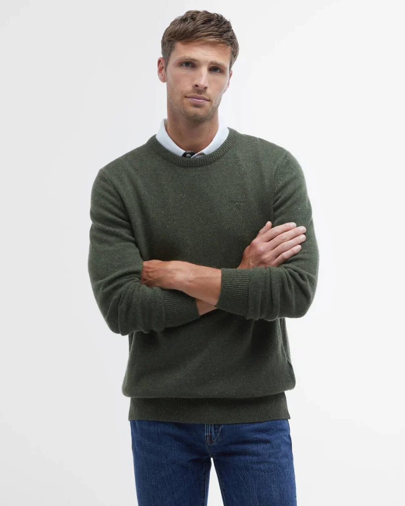 Barbour uomo maglia girocollo donegal verde TISBURY