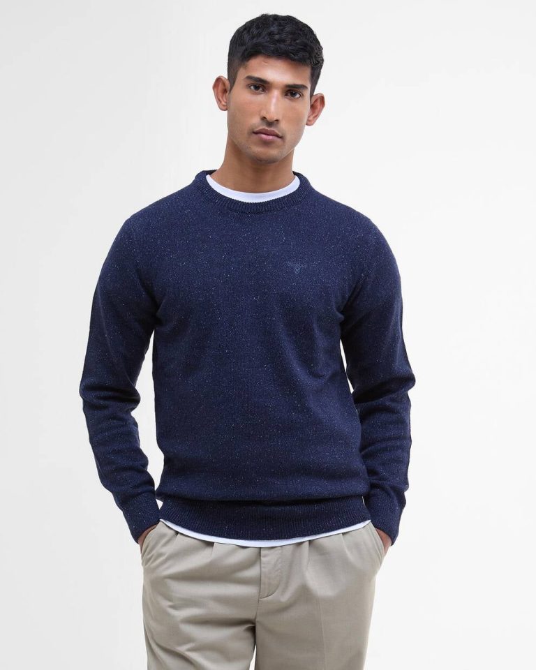 Barbour uomo maglia girocollo donegal blu TISBURY