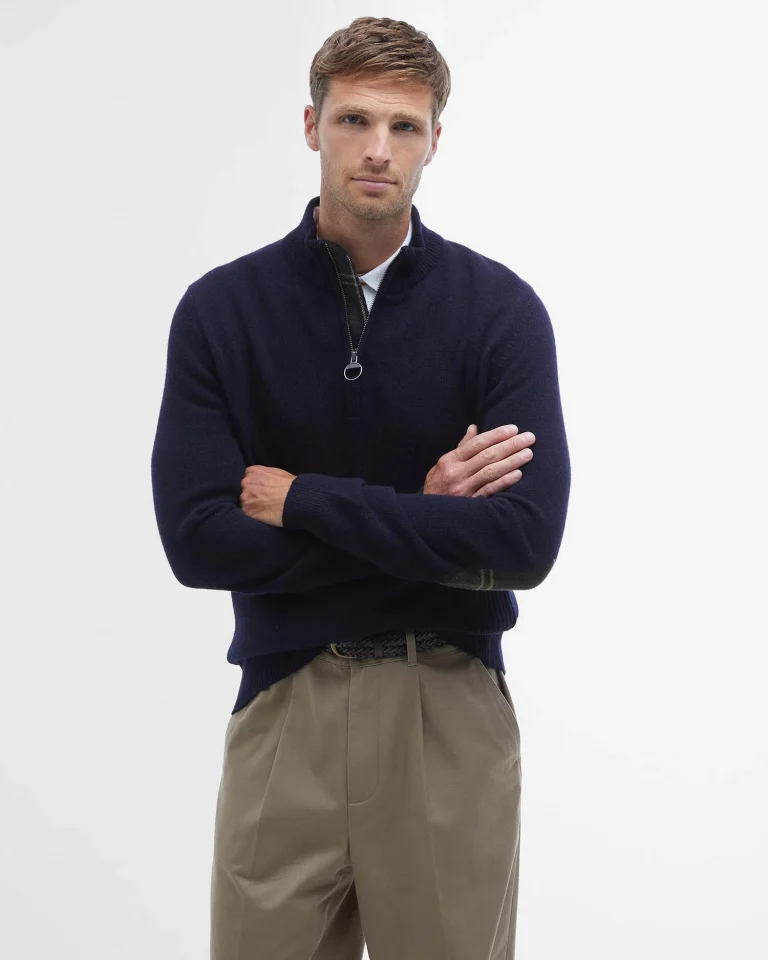 Barbour uomo maglia mezza zip con toppa blu HOLDEN