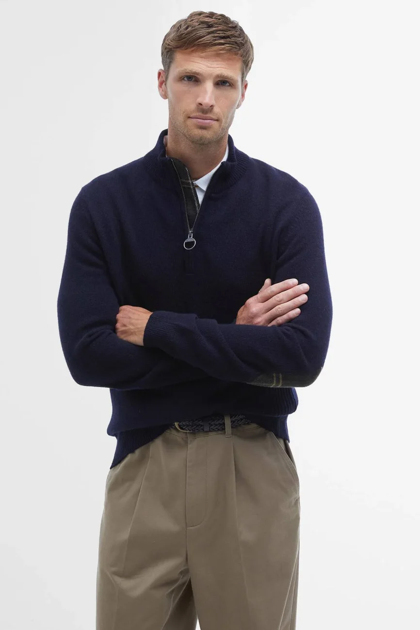 Barbour uomo maglia mezza zip con toppa blu HOLDEN