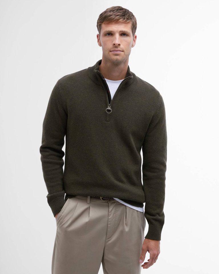Barbour uomo maglia mezza zip con toppa verde HOLDEN
